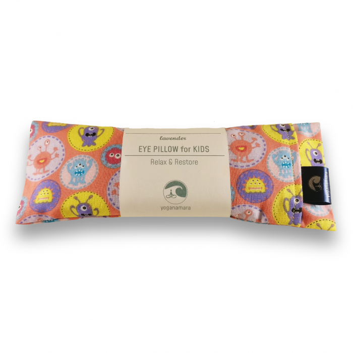 Kids Eye pillow for relaxation, Yoga, headache, migraine, sleep. Filled with lavender and flaxseed. Cotton cover, washable and removable.